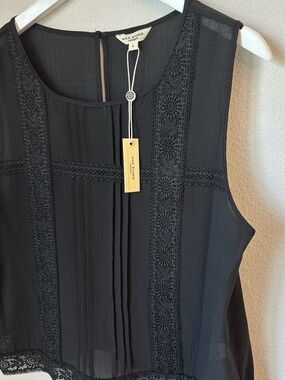 New! MAX STUDIO Pintucked Floral Lace Sheer Tank